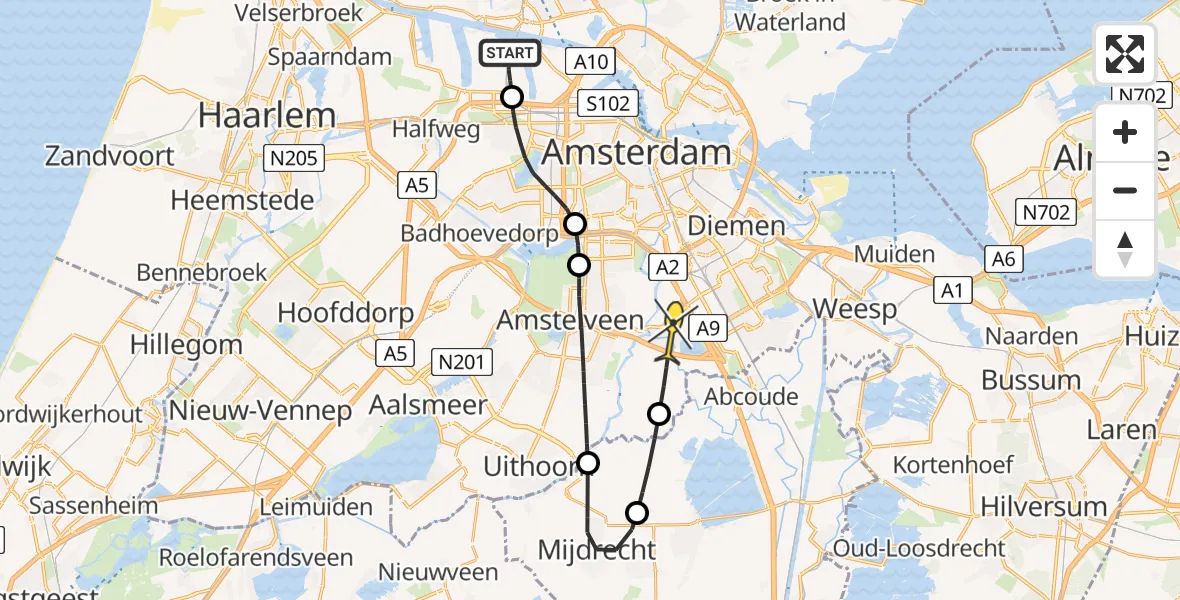 Routekaart van de vlucht: Lifeliner 1 naar Ouderkerk aan de Amstel