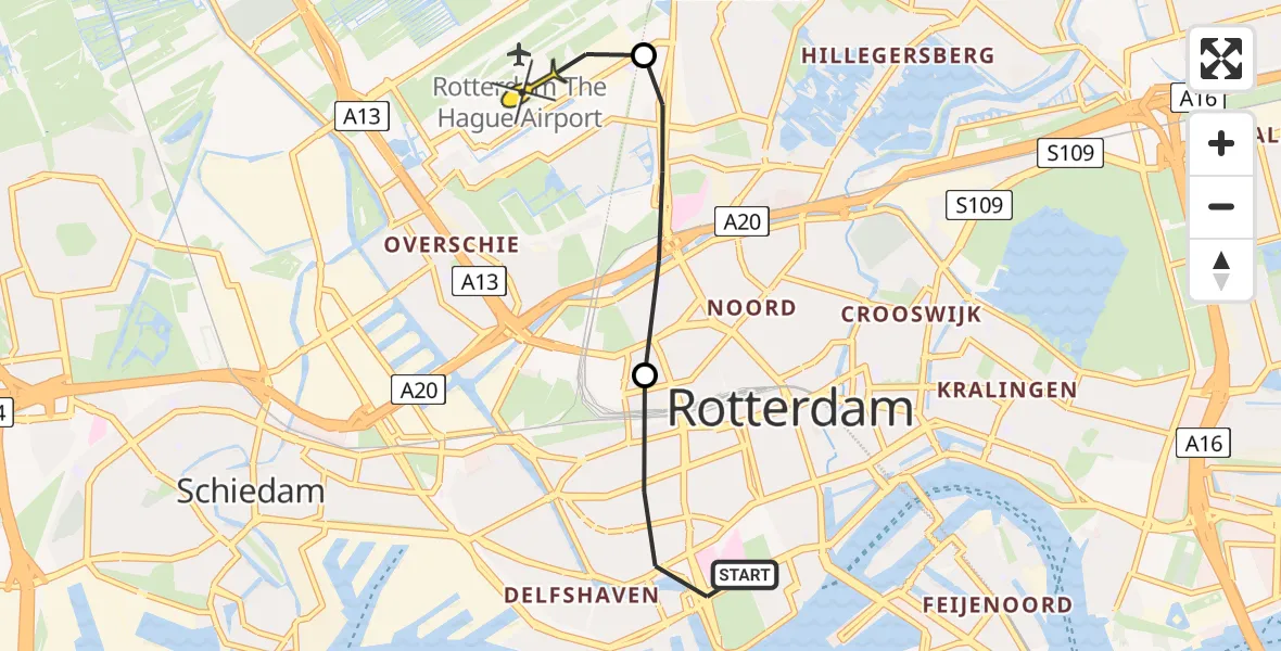 Routekaart van de vlucht: Lifeliner 2 naar Rotterdam The Hague Airport