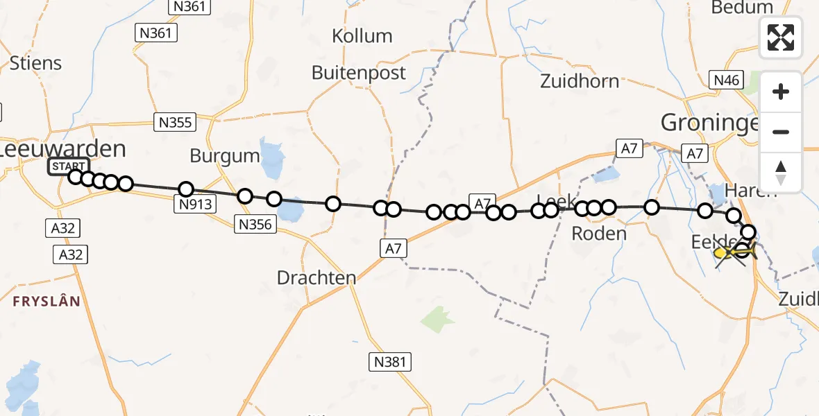 Routekaart van de vlucht: Lifeliner 4 naar Groningen Airport Eelde