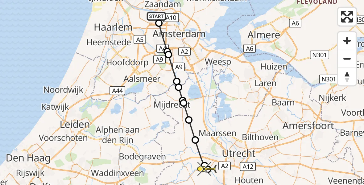 Routekaart van de vlucht: Lifeliner 1 naar IJsselstein