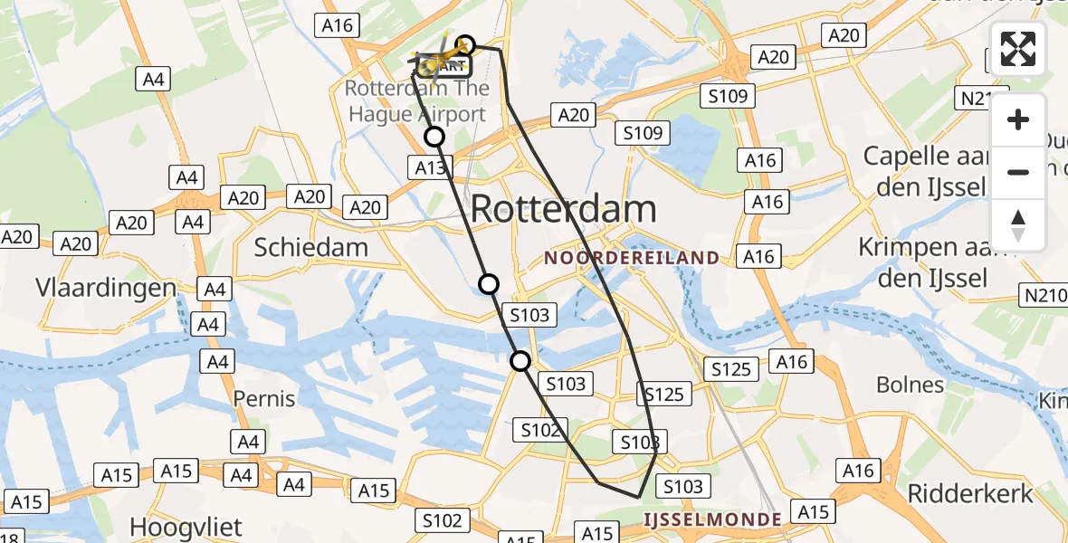 Vluchtroute Traumahelikopter Rotterdam The Hague Airport - Rotterdam The Hague Airport, 07 november 2023, 09:32