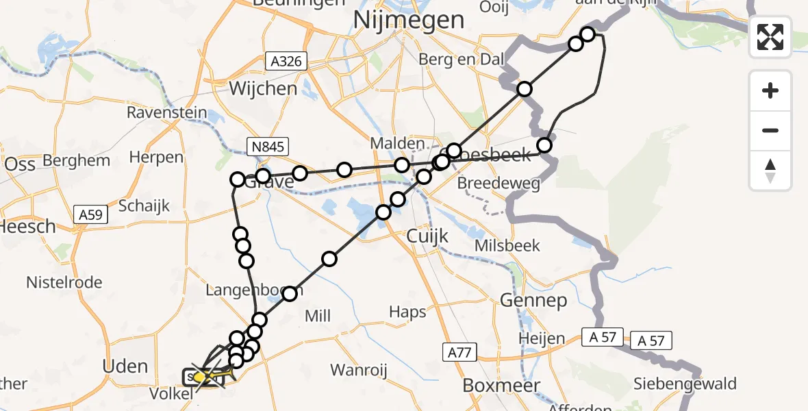 Routekaart van de vlucht: Lifeliner 3 naar Vliegbasis Volkel