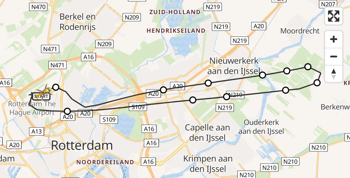 Vluchtroute Traumahelikopter Rotterdam The Hague Airport - Rotterdam The Hague Airport, 07 november 2023, 10:39