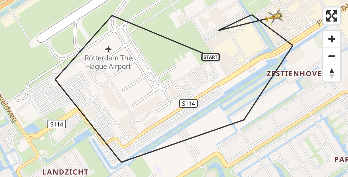 Vluchtroute Traumahelikopter Rotterdam The Hague Airport - Rotterdam The Hague Airport, 07 november 2023, 12:01