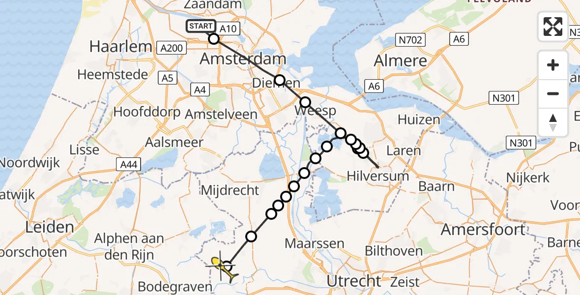 Routekaart van de vlucht: Lifeliner 1 naar Zegveld