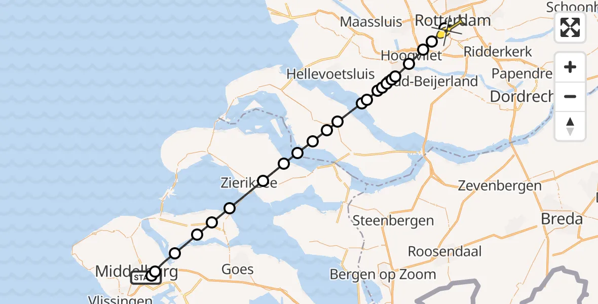 Routekaart van de vlucht: Lifeliner 2 naar Erasmus MC