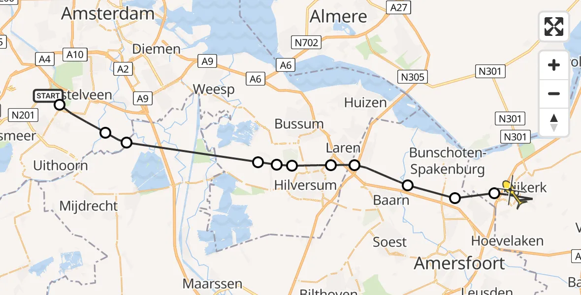 Routekaart van de vlucht: Politieheli naar Nijkerk