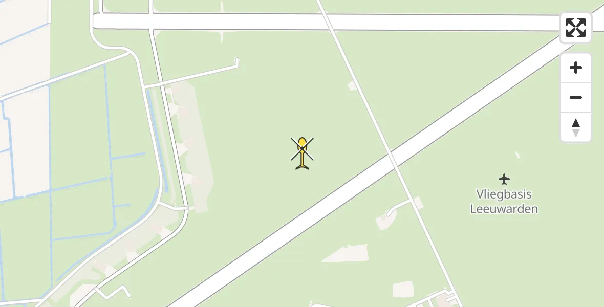 Vluchtroute Ambulancehelikopter van Vliegbasis Leeuwarden naar Vliegbasis Leeuwarden