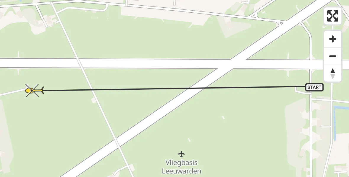 Vluchtroute Ambulancehelikopter van Vliegbasis Leeuwarden naar Vliegbasis Leeuwarden