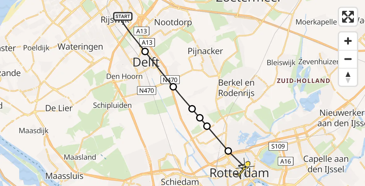 Routekaart van de vlucht: Lifeliner 2 naar Rotterdam