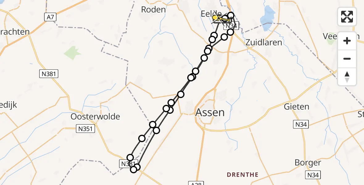 Routekaart van de vlucht: Lifeliner 4 naar Groningen Airport Eelde