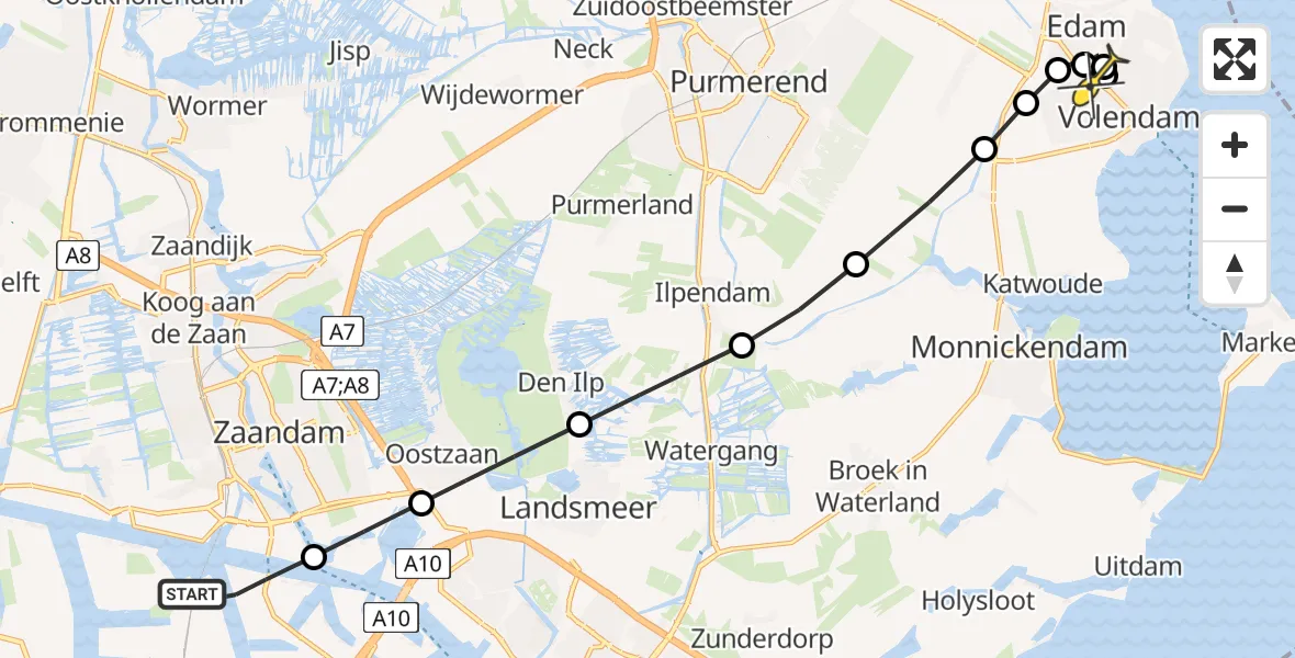 Routekaart van de vlucht: Lifeliner 1 naar Volendam