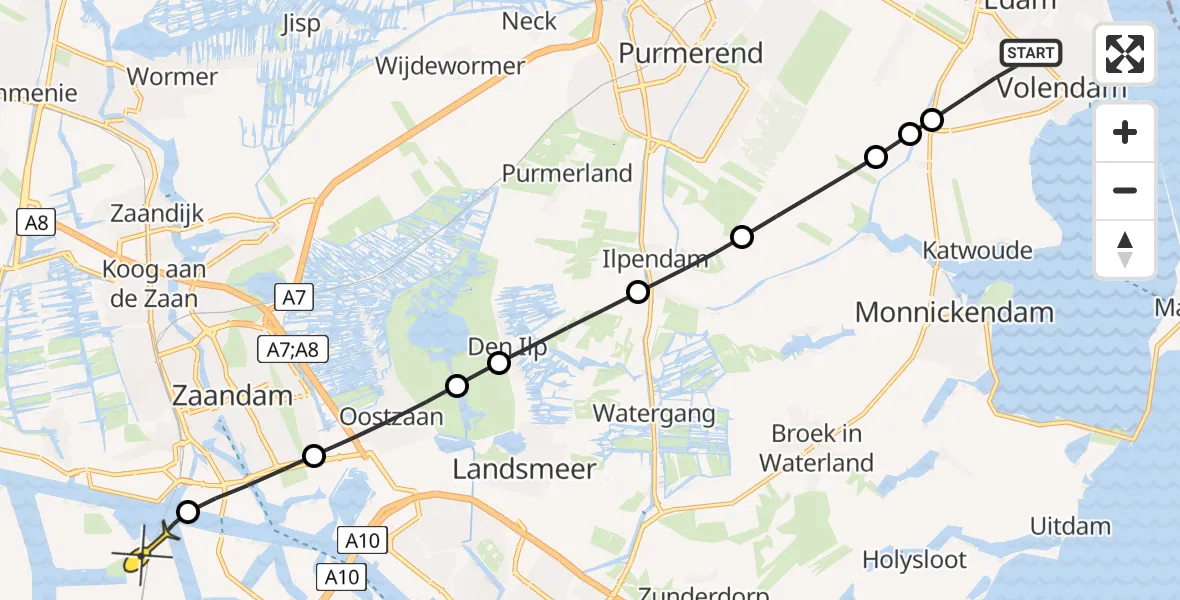 Routekaart van de vlucht: Lifeliner 1 naar Amsterdam Heliport