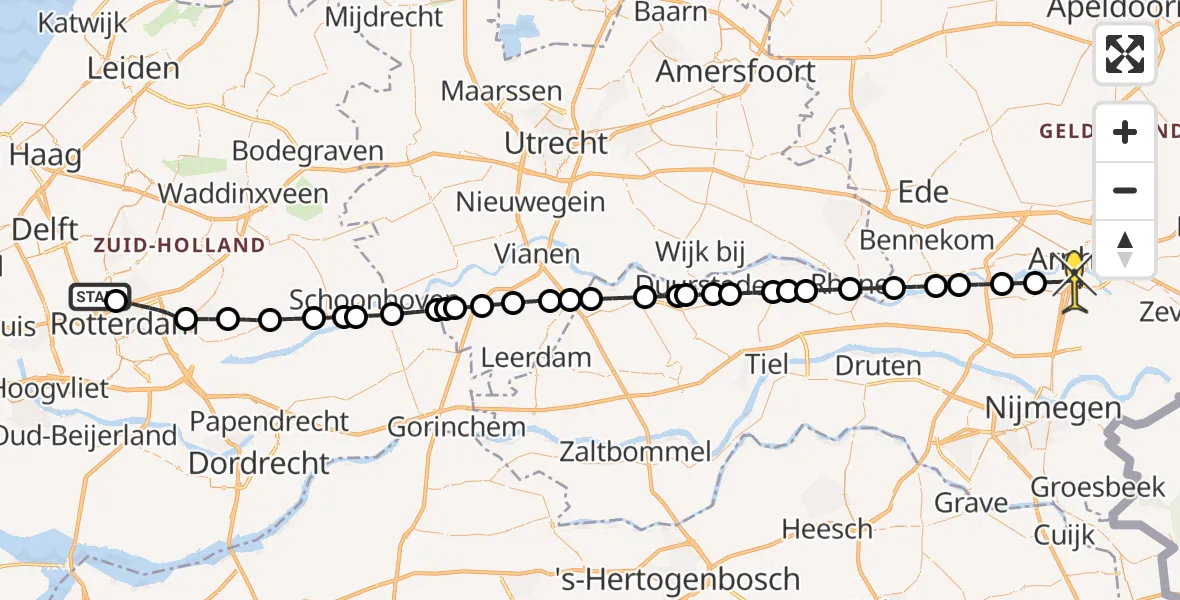 Routekaart van de vlucht: Lifeliner 2 naar Arnhem