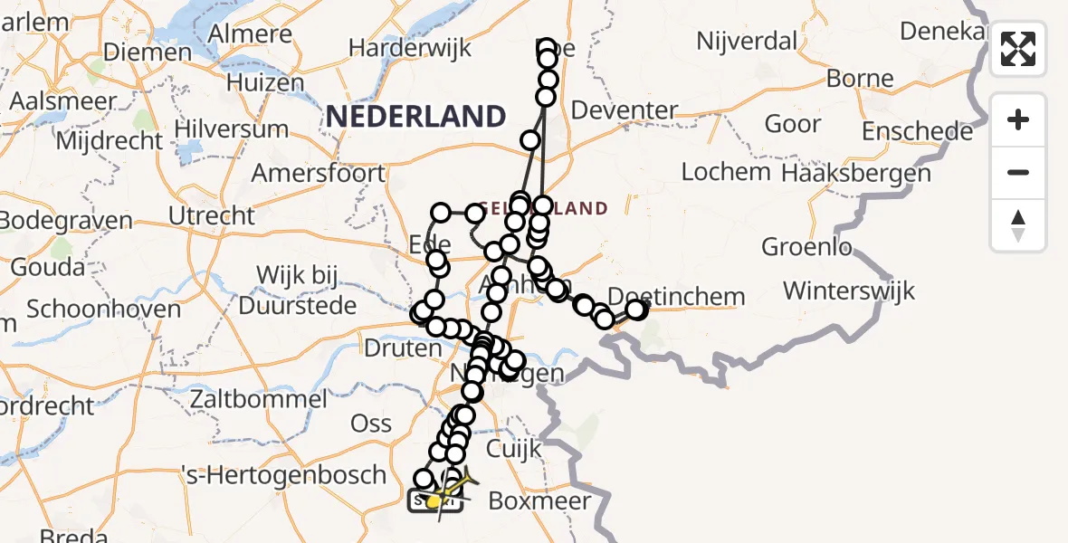 Routekaart van de vlucht: Politieheli naar Volkel