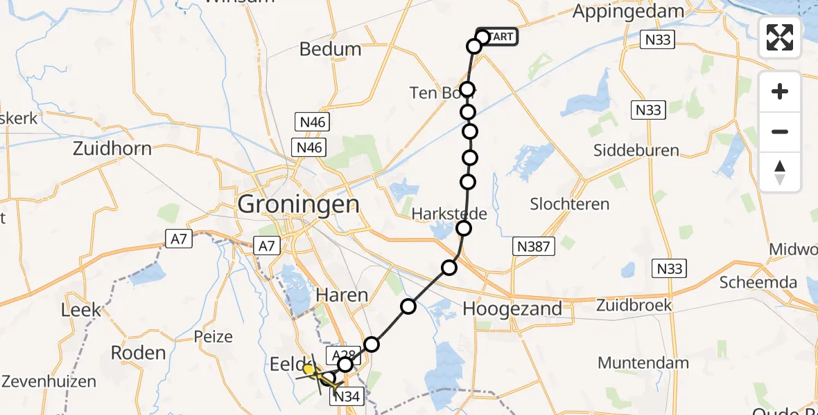 Routekaart van de vlucht: Lifeliner 4 naar Groningen Airport Eelde