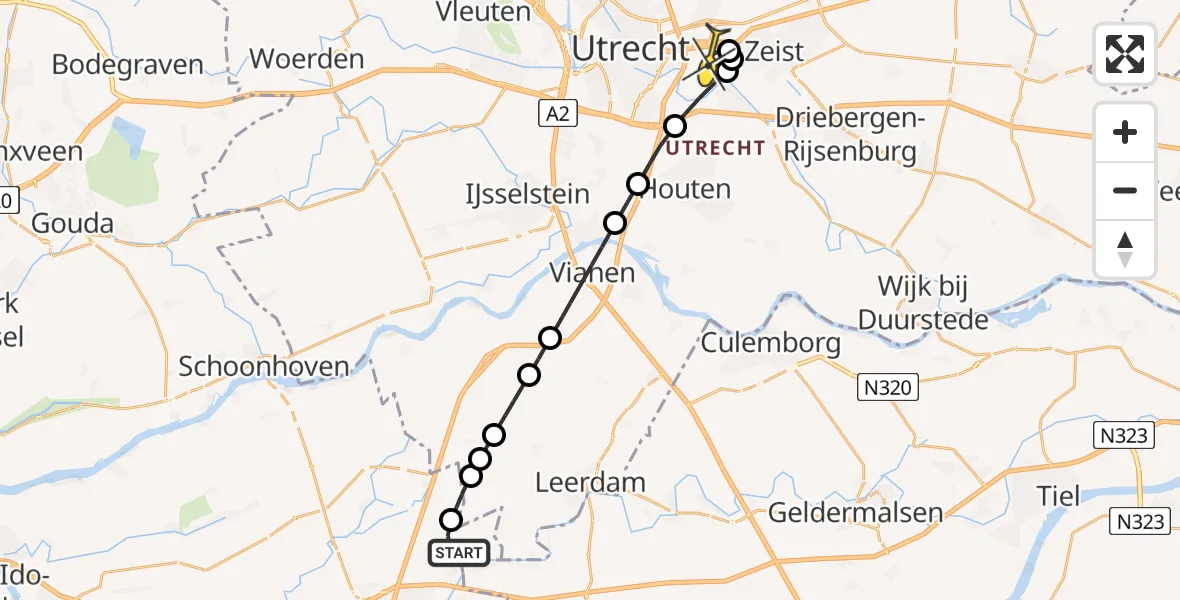 Routekaart van de vlucht: Lifeliner 2 naar Universitair Medisch Centrum Utrecht