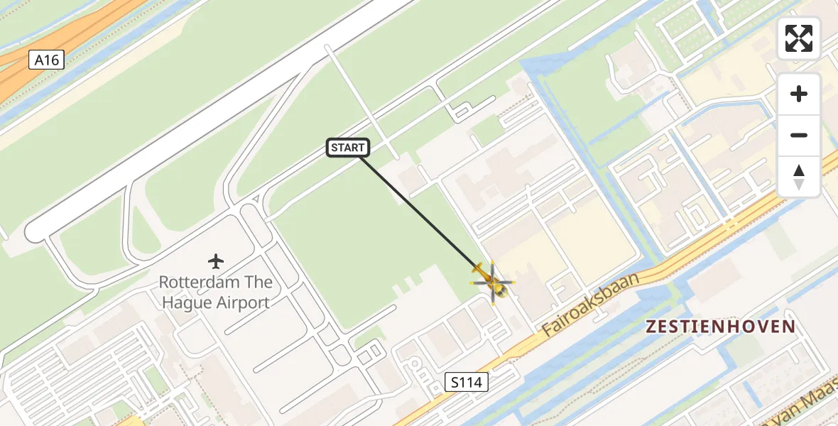 Vluchtroute Traumahelikopter Rotterdam The Hague Airport - Rotterdam The Hague Airport, 08 november 2023, 00:11
