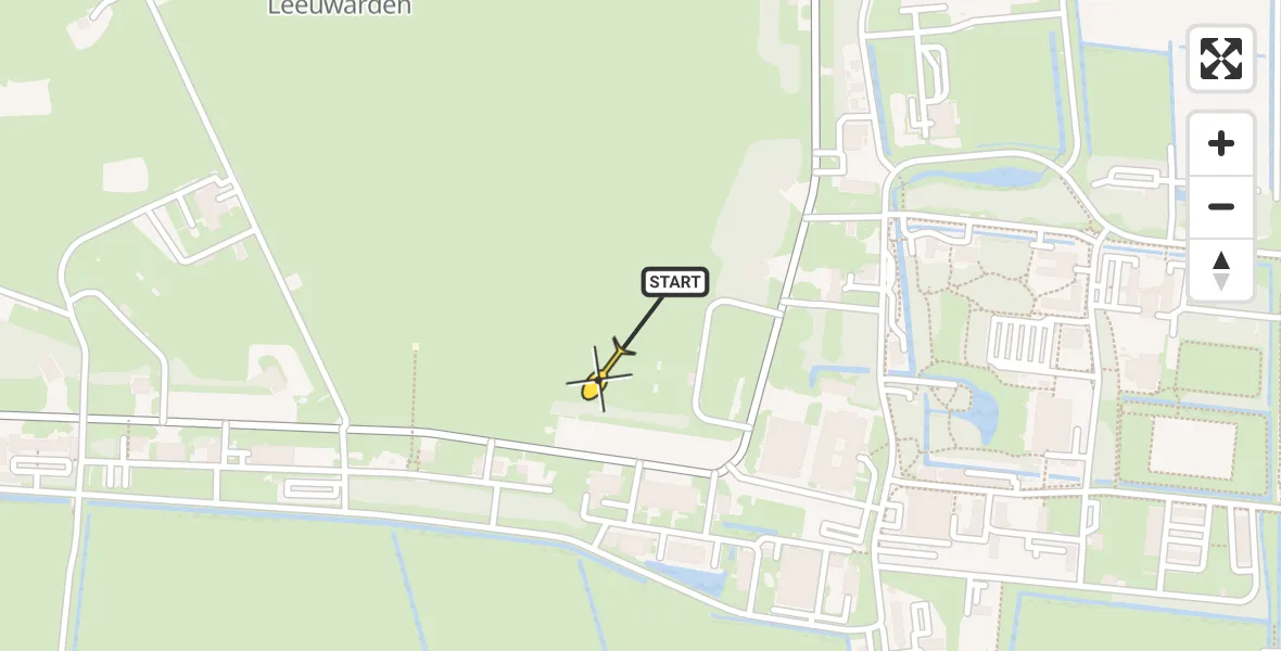 Vluchtroute Ambulancehelikopter van Vliegbasis Leeuwarden naar Vliegbasis Leeuwarden