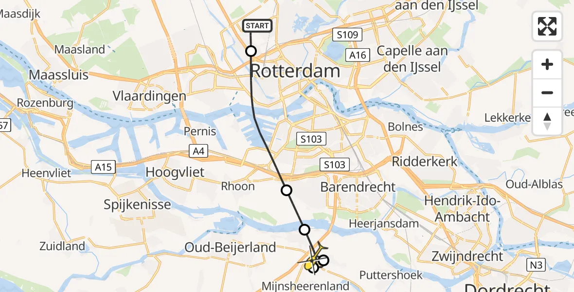 Routekaart van de vlucht: Lifeliner 2 naar Heinenoord