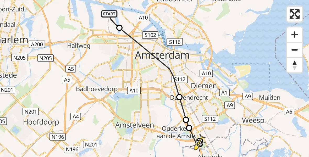 Routekaart van de vlucht: Lifeliner 1 naar Amsterdam