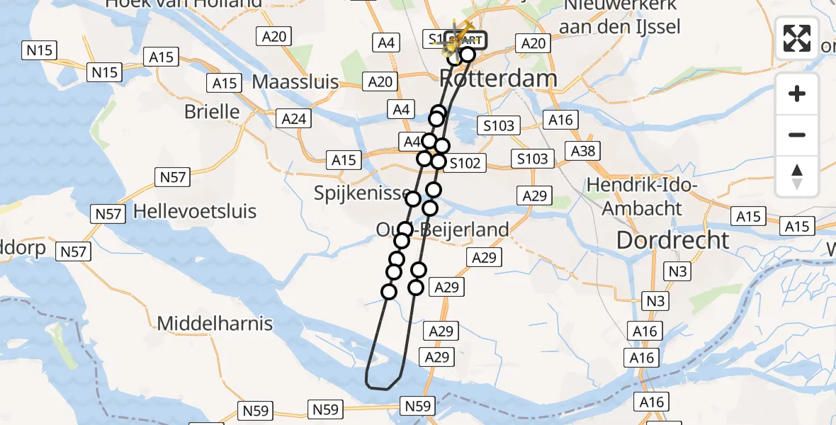 Vluchtroute Traumahelikopter Rotterdam The Hague Airport - Rotterdam The Hague Airport, 08 november 2023, 09:18