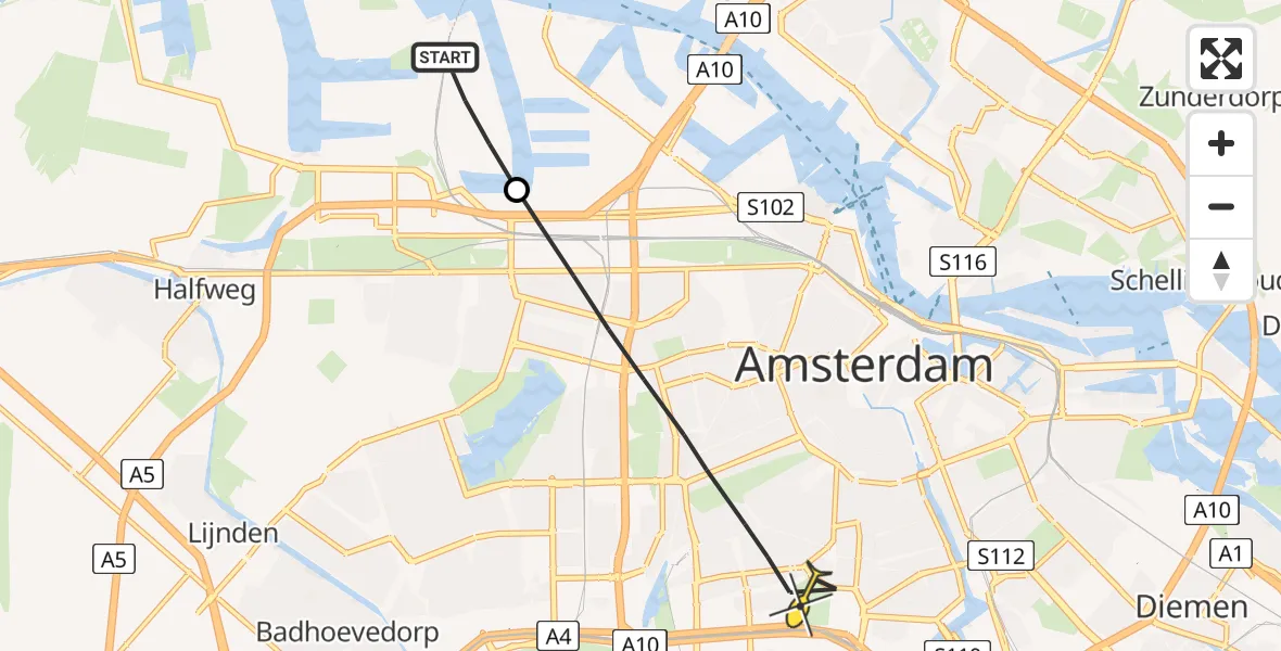 Routekaart van de vlucht: Lifeliner 1 naar Amsterdam