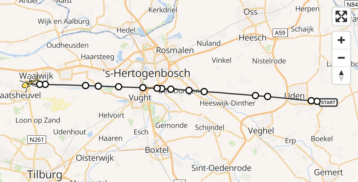 Routekaart van de vlucht: Lifeliner 3 naar Waalwijk