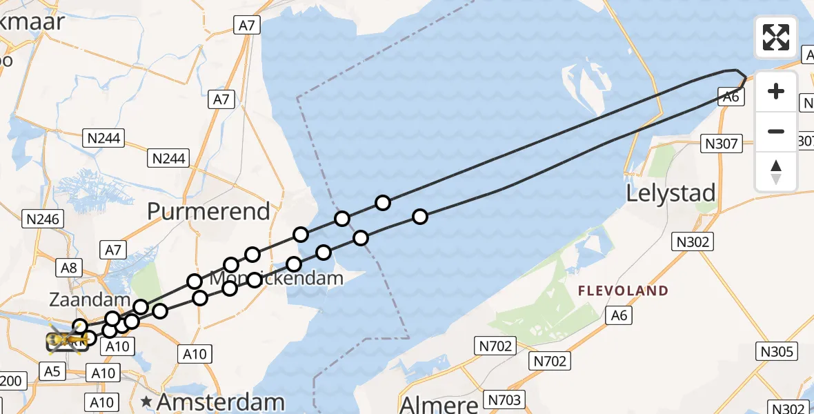 Vluchtroute Traumahelikopter Amsterdam Heliport - Amsterdam Heliport, 08 november 2023, 13:28