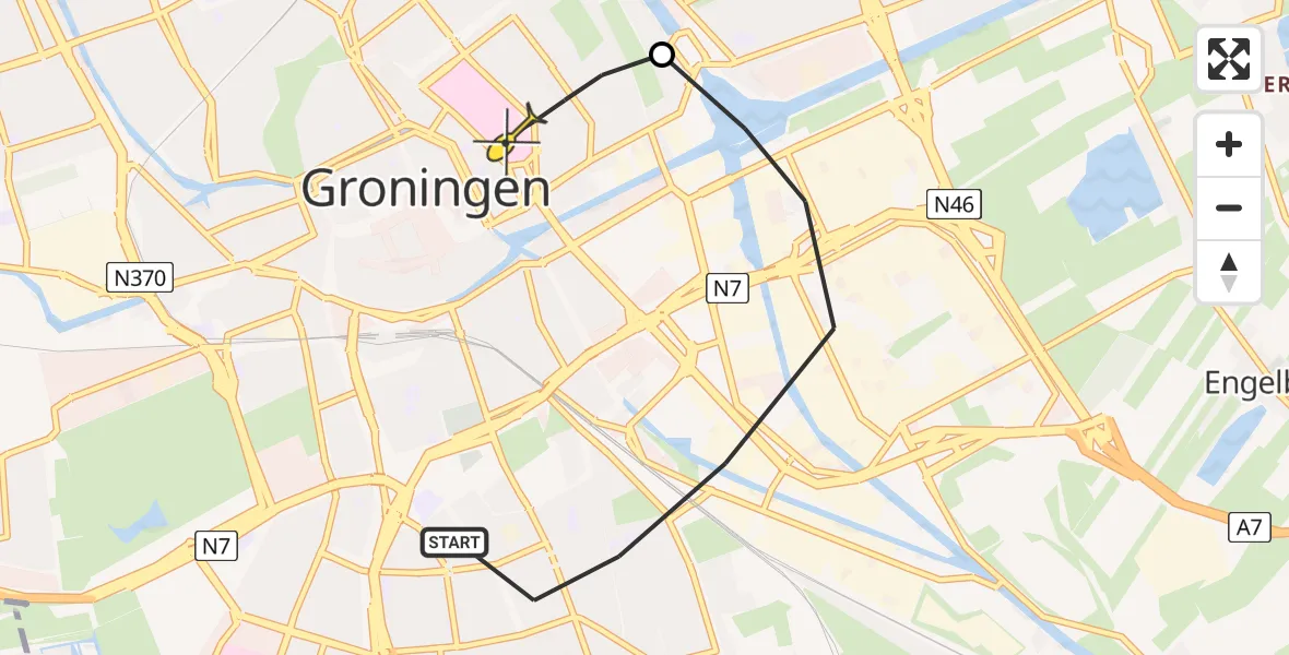 Routekaart van de vlucht: Lifeliner 4 naar Universitair Medisch Centrum Groningen