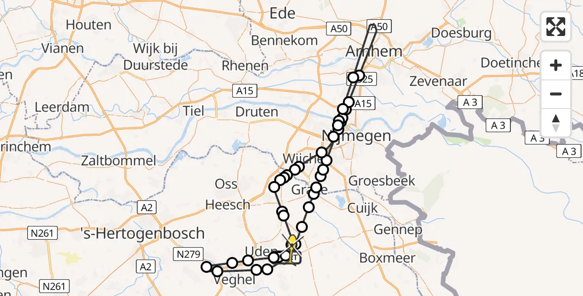 Routekaart van de vlucht: Lifeliner 3 naar Vliegbasis Volkel