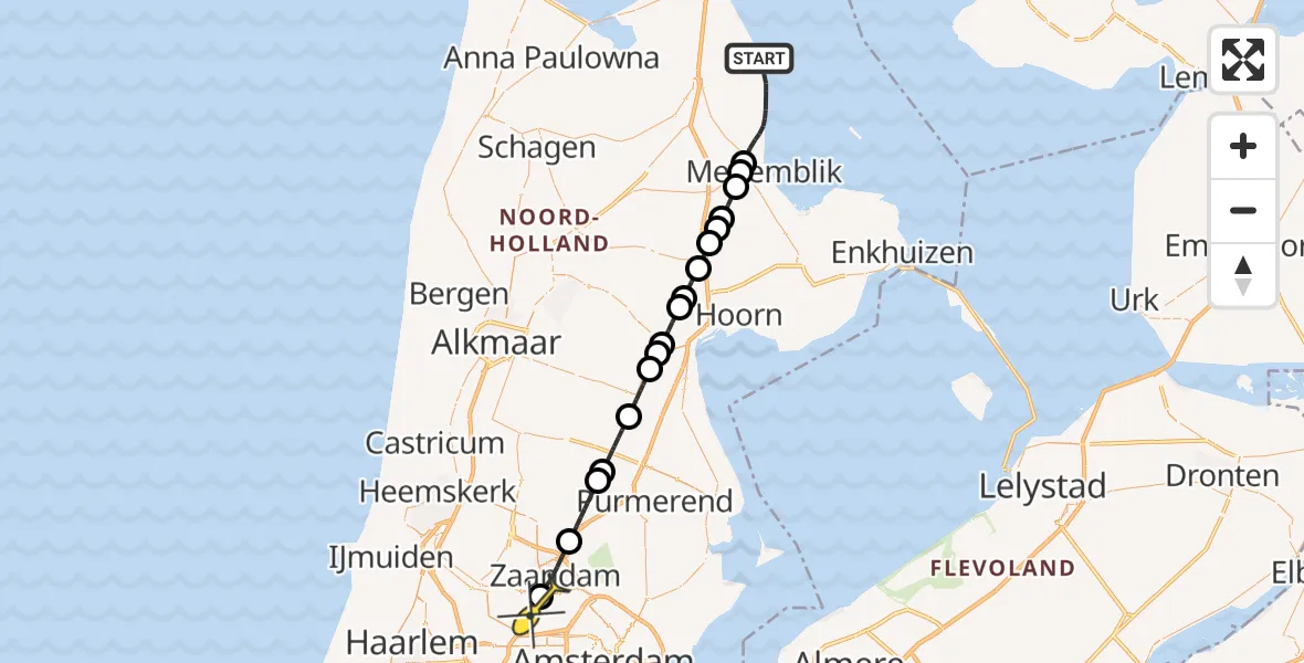 Routekaart van de vlucht: Lifeliner 1 naar Amsterdam Heliport