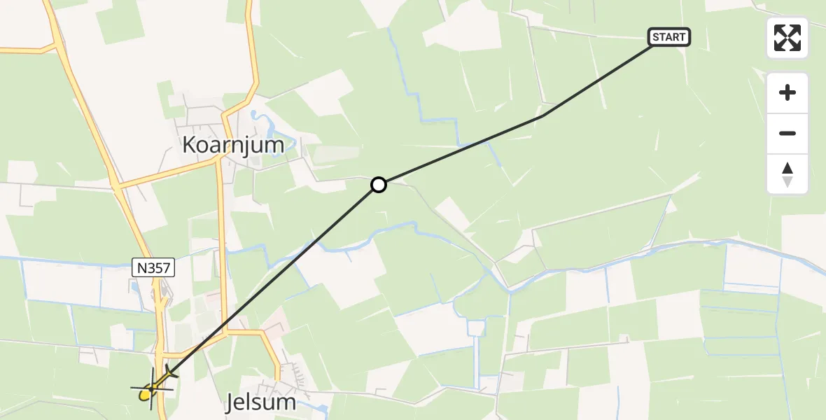Routekaart van de vlucht: Ambulancehelikopter naar Vliegbasis Leeuwarden
