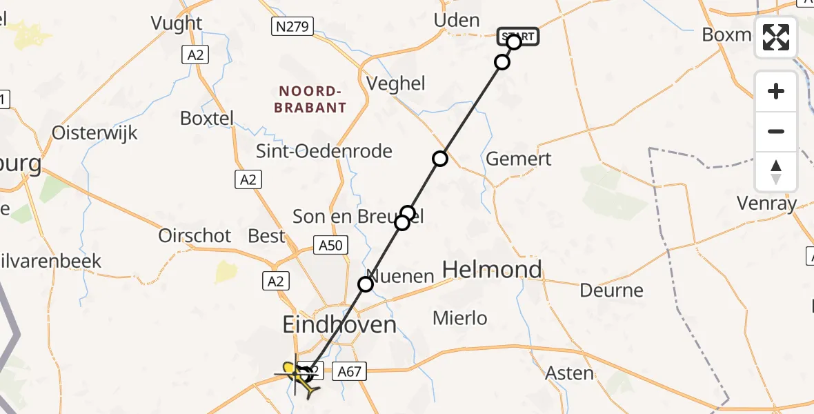Routekaart van de vlucht: Lifeliner 3 naar Waalre
