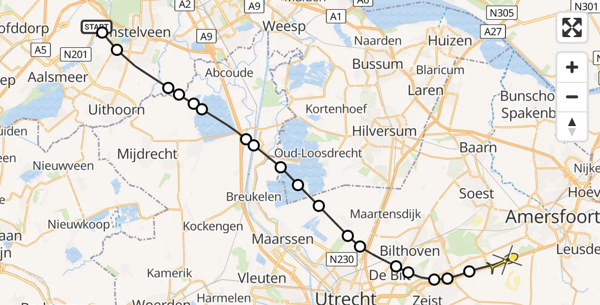 Routekaart van de vlucht: Politieheli naar Amersfoort