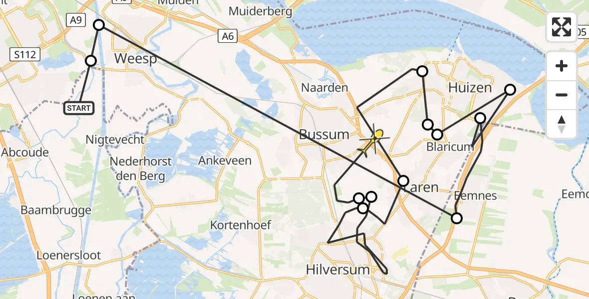 Routekaart van de vlucht: Politiehelikopter naar Huizen