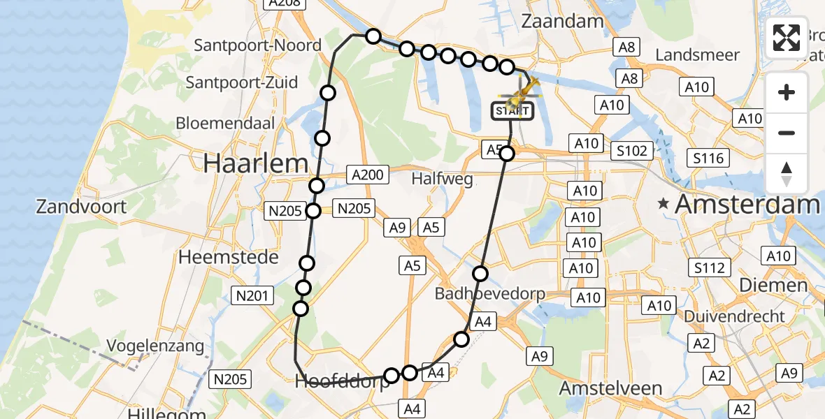Vluchtroute Traumahelikopter Amsterdam Heliport - Amsterdam Heliport, 09 november 2023, 09:05