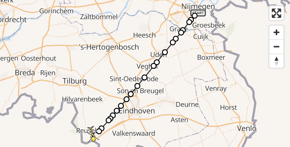 Routekaart van de vlucht: Lifeliner 3 naar Bladel