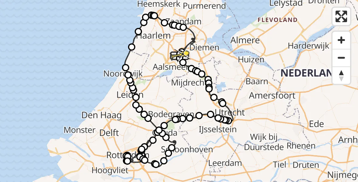 Routekaart van de vlucht: Politieheli naar Schiphol