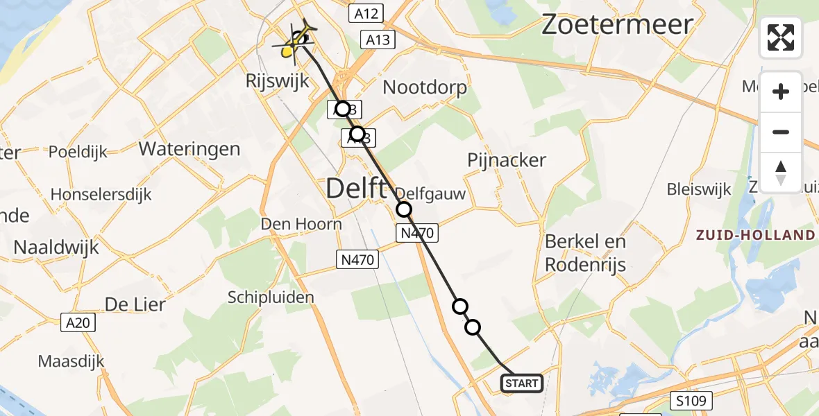 Routekaart van de vlucht: Lifeliner 2 naar Den Haag