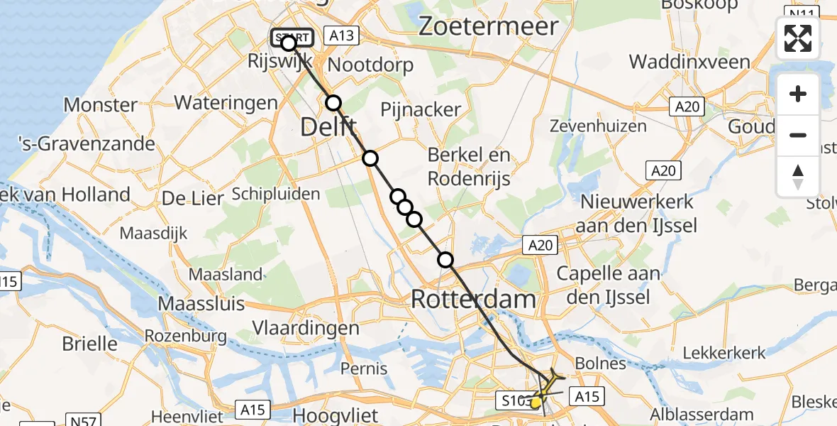 Routekaart van de vlucht: Lifeliner 2 naar Rotterdam