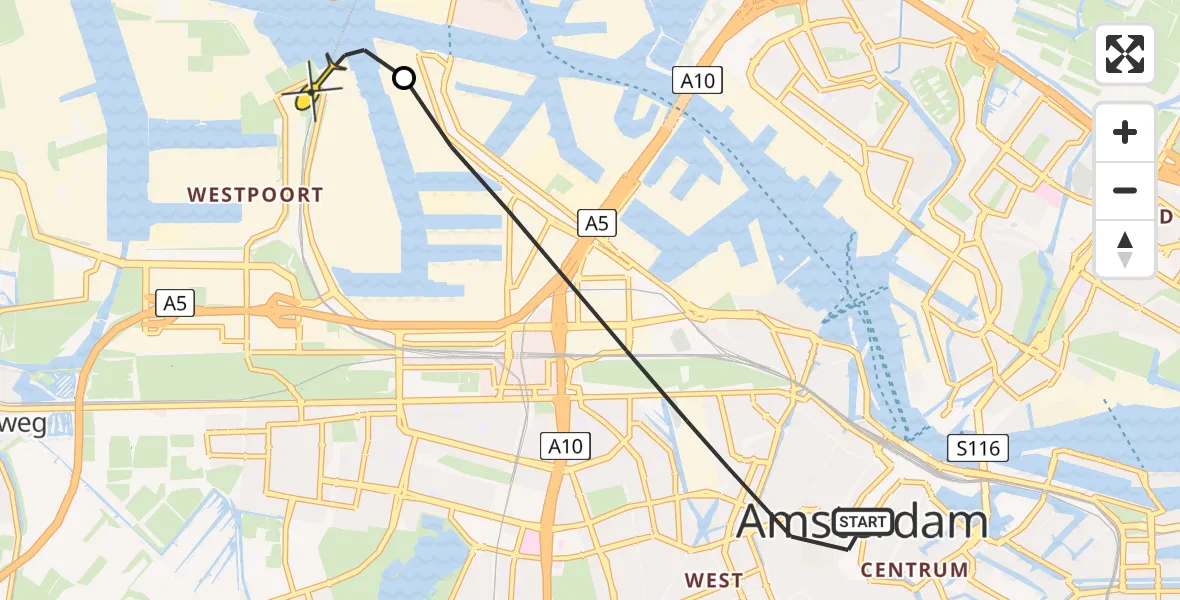 Routekaart van de vlucht: Lifeliner 1 naar Amsterdam Heliport