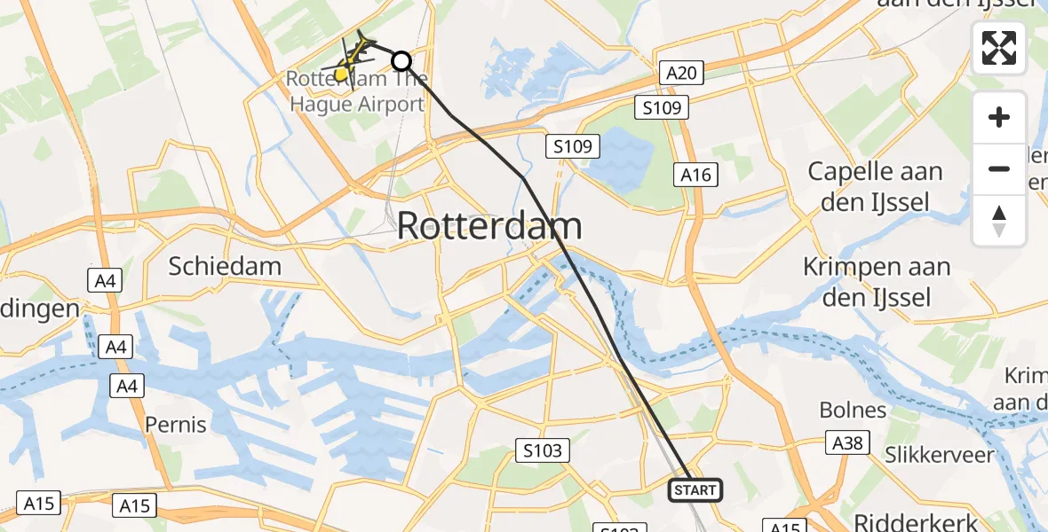 Routekaart van de vlucht: Lifeliner 2 naar Rotterdam The Hague Airport