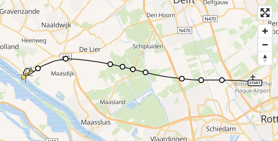 Routekaart van de vlucht: Lifeliner 2 naar Hoek van Holland