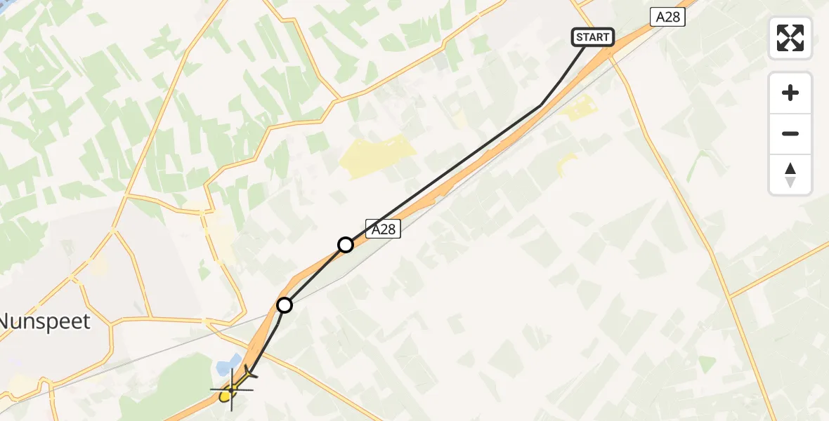 Routekaart van de vlucht: Politieheli naar Nunspeet