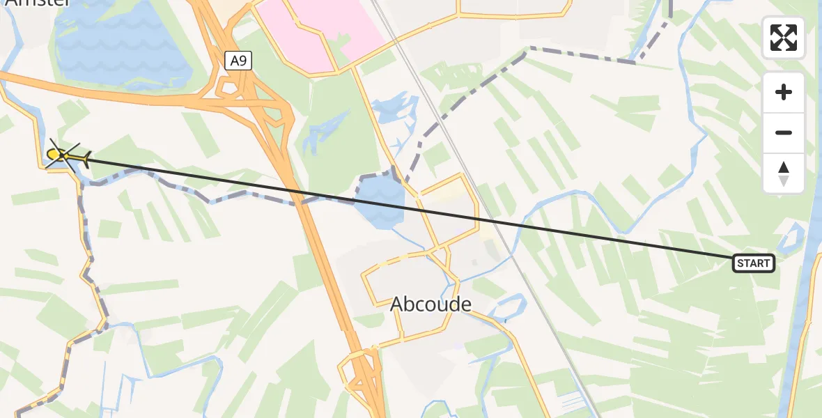 Routekaart van de vlucht: Politiehelikopter naar Ouderkerk aan de Amstel