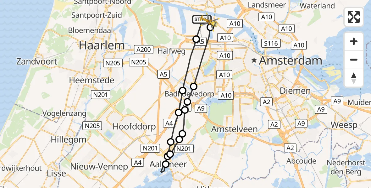 Vluchtroute Traumahelikopter Amsterdam Heliport - Amsterdam Heliport, 09 november 2023, 14:45