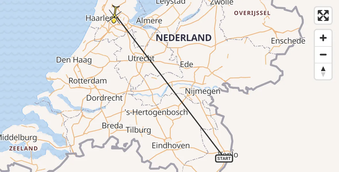 Routekaart van de vlucht: Traumahelikopter naar Amsterdam Heliport