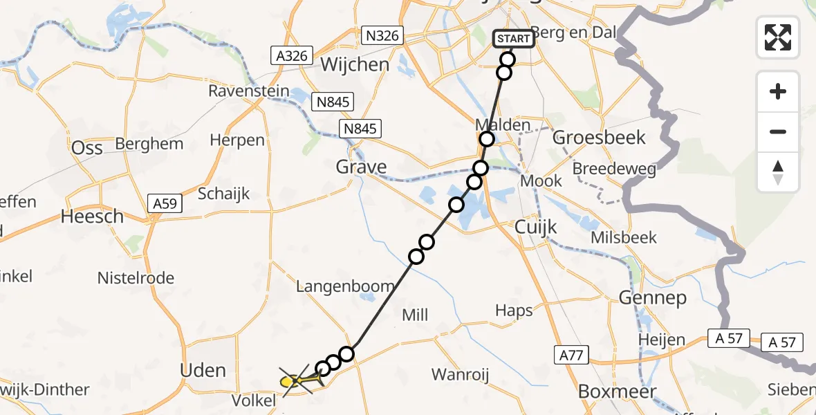 Routekaart van de vlucht: Lifeliner 3 naar Vliegbasis Volkel