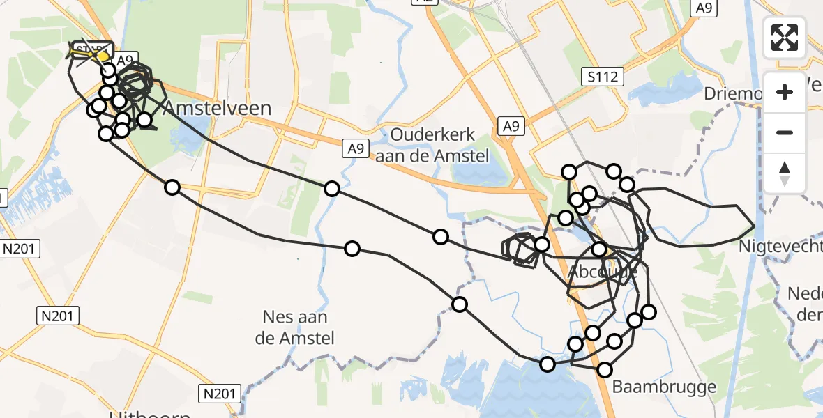 Routekaart van de vlucht: Politieheli naar Schiphol